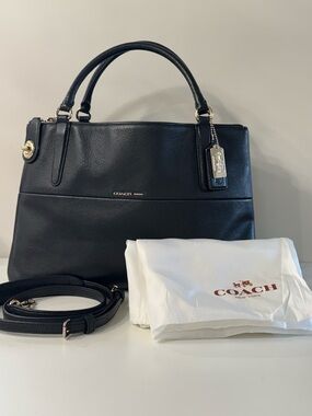 Coach Black Leather Structured Satchel with Gold Hardware